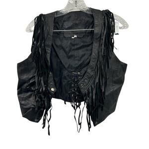 Women’s M Vintage Leather Fringe Vest – Hnos Solorzano Biker Festival